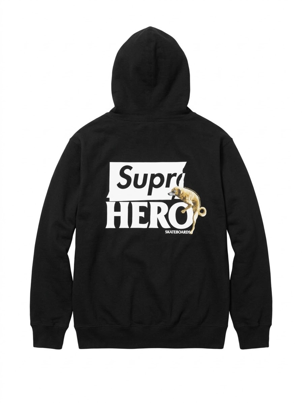Supreme Black Hoodie with White 'Supr HERO' Chest Print